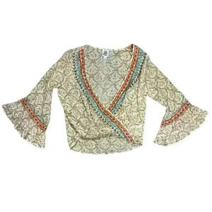 Ivy Jane Embroidered Bell Sleeve Crossed Peasant Top Women’s Size Small